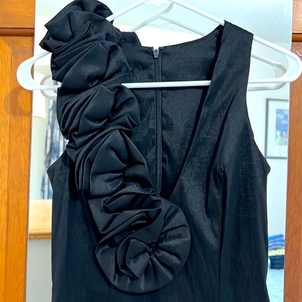 Cache black satin asymmetrical floral dresss